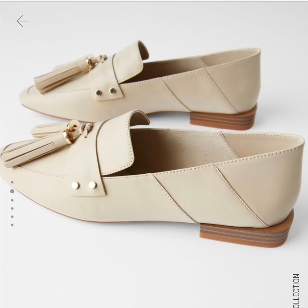 Zara Tasseled Soft Leather Loafers Off White